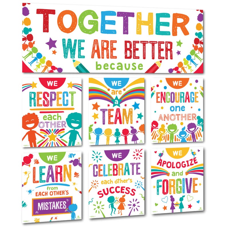 Sproutbrite Classroom Banner Decorations and Poster Bulletin Board Set - Together We Are Better - Image 1